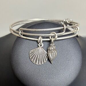 Alex and Ani Silver Tone Bundle of Two Shell Charm Bracelet Beachy Nautical